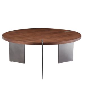 Walnut Wood Round Coffee <b>Table</b> with Black Metal <b>Feet</b> - Product Image 4