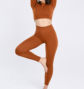 gym Solid yoga set Front Logo yoga <b>exercise</b> set Women's pajamas 2-Piece Yoga Set with Leggings and Top yoga - Product Image 5