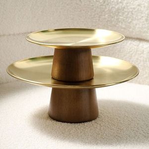New Arrival Square Wooden Two Tier Serving Tray Gold Handle Dessert Display <b>Stand</b> Home Decor Item for sale - Product Image 4