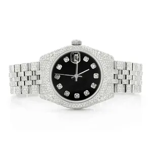 Montre de luxe pour homme, haute qualité, style hip-hop, sertie de moissanite VVS taille ronde, cadran en verre noir Smart Dote - Product Image 1