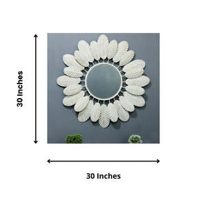 Miroir rond encadré de feuilles blanches, décoration murale en bois shabby chic pour chambre à coucher, salon, hôtel, décoration de la maison - Product Image 2