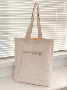 Reliable Source <b>Cream</b> White Canvas Tote <b>Bag</b> For Women Simple Green Letter Print Shopping School Office Travel <b>Shoulder</b> Carryall - Product Image 5