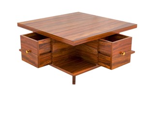 Modern Square Solid Wood <b>Coffee</b> <b>Table</b> with 2 Drawers |Mid-Century Style Wooden Living Room <b>Table</b> |Unique Square <b>Coffee</b> <b>Table</b> - Product Image 2