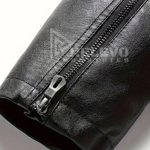 Men's <b>Genuine</b> <b>Leather</b> Bomber <b>Jacket</b> with Washed Finish and Zipper Closure Custom for Design Black - Product Image 5