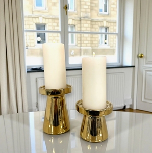 Wholesale Modern Polished <b>Gold</b> Metal Pillar Candle <b>Holder</b> Set 2-Piece Flared <b>Candlestick</b> Stands Table Centerpiece Home Decor - Product Image 2