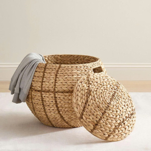 Cesta de lavandería redonda y bonita de jacinto de agua tejida a mano al por mayor, con forma de balón de baloncesto, de Vietnam - Product Image 4