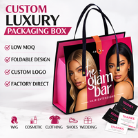 Boîte cadeau rigide pliable en carton gris recyclable avec poignée, personnalisable avec logo en relief, pour perruques, extensions de cheveux et cosmétiques