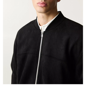 Blouson bomber noir pour homme, col montant, fermeture éclair, vêtement décontracté d'automne, en coton, tricoté, coupe classique, poches - Product Image 5