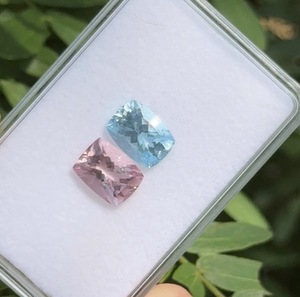 Aigue-marine naturelle et morganite 6,55 carats, pierres précieuses taillées en coussin de 11x8 mm pour la fabrication de bijoux fins et de boucles d'oreilles - Product Image 2
