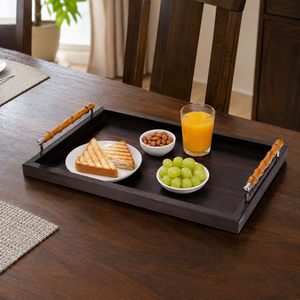 Plateau de service décoratif en bois de luxe avec poignées de qualité supérieure |   Plateau de présentation décoratif pour table basse, pour une décoration intérieure élégante - Product Image 4