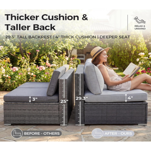 Luxury Garden Patio Furniture Set Wicker Rattan Sectional Sofa Set Thick Cushion Lounge Chair Couch with Center Coffee Table - Product Image 3