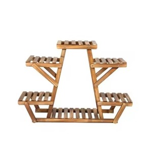 Mango Wooden Flower Stands Set Of 3 Tiered Plant Shelves Modern Minimalist Design For Indoor Use With Green Plants - Product Image 3