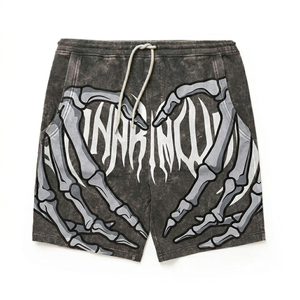 Pantalones Cortos de Lona Transpirable con Lavado Ácido para Hombre 2024, Estampado Personalizado, Color Gris, Estilo Urbano - Product Image 1