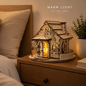Floral House Wooden Candle Holder | Laser Cut Decorative Cottage <b>Tealight</b> <b>Lantern</b> for Home Decor Living Room Bedroom Decoration - Product Image 3