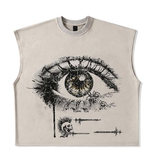 Men Oversized Sleeveless T Shirt Vintage Gothic Graphic Printed Vest Cream Punk <b>Skull</b> Eye Streetwear Tank <b>Top</b> Casual Cotton Vest - Product Image 1