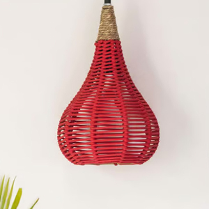Lámpara Colgante Tejida a Mano de Yute Rojo y Beige Paradise Red - Product Image 1
