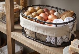 Panier de rangement ovale en fil métallique de qualité supérieure, style rustique, conteneur multi-usages pour l'organisation, revêtement noir en poudre - Product Image 6
