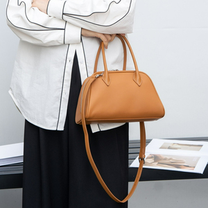 Classic Brown Genuine Leather <b>bowling</b> bag With Zipper Closure Two Handles Women's Handbag Daily Use <b>bowling</b> bag leather - Product Image 1