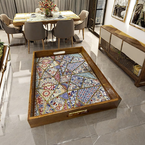 Plateau de service en bois léger et écologique fait main, motif carreaux ottomans, stocké par World Craft Impex - Product Image 1