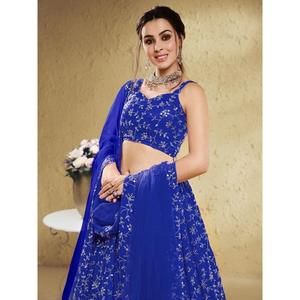 Paillettes bleues fantaisistes Georgette Sangeet Wear Lehenga Choli - Product Image 4