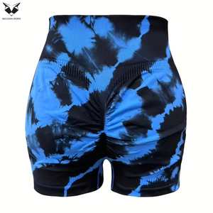 Nouveau produit 2026 Short de sport et fitness en nylon tie-dye bleu noir uni, haute élasticité, avec design rehausseur de fessiers - Product Image 6