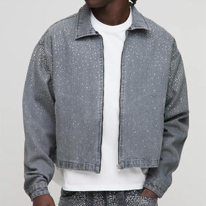 <b>Men's</b> Denim <b>Jacket</b> With <b>Sequin</b> Dot Pattern Zipper Front Turn-down Collar Casual Style Autumn Wear - Product Image 1