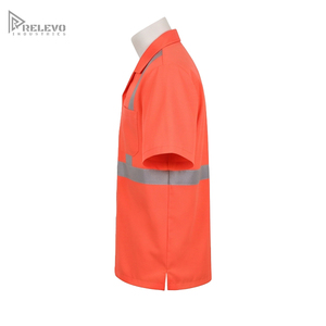 Chemise de travail haute visibilité orange personnalisée OEM, respirante en sergé polycoton, col à revers ouvert, double poche poitrine, chemise de sécurité - Product Image 3