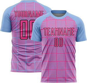 Conjunto de Uniforme de Fútbol Personalizado Rosa y Azul, Cuello Redondo, Manga Corta, Impresión Sublimada, Transpirable, Poliéster, para Todas las Temporadas - Product Image 6