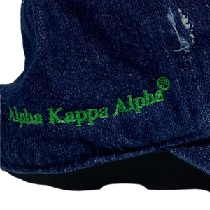 AKA 1908 Dark Denim Hat Green Embroidered Letter Baseball <b>Cap</b> Adjustable Washed Denim Headwear Casual Fashion <b>Vintage</b> Style <b>Cap</b> - Product Image 4
