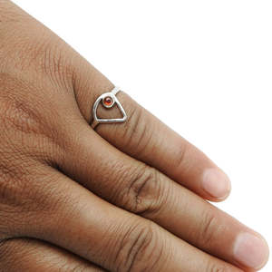 Triangle Art Deco Band <b>Ring</b> Comes With Round Cut <b>Garnet</b> Gemstone Made From Solid 925 Sterling <b>Silver</b> Bohemian Jewelry For Girls - Product Image 2