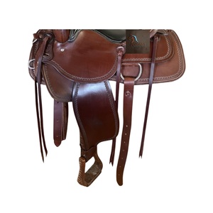 Silla de montar western de cuero marrón repujada a mano para carreras de barriles, con asiento suave negro, correas de latigo y juego de arreos, de 10 a 18 pulgadas - Product Image 3