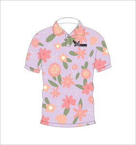 Pink <b>Orange</b> Floral <b>Polo</b> Shirt Pastel Flower Pattern Short Sleeve Summer Casual Front Back View - Product Image 5