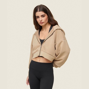 Sudadera Corta Deportiva de Invierno para Mujer, 100% Algodón, Cortavientos, Transpirable, Mangas Largas con Hombros Caídos, para Gimnasio y Entrenamiento - Product Image 1