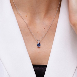 2.68G 14K <b>Gold</b> V-Bale Pear-Cut 0.6Ctw Blue Sapphire Solitaire <b>Pendant</b> Natural semi-Precious Gemstone <b>Pendant</b> Link Chain Necklace - Product Image 4