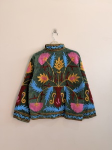 Exclusive Suzani Velvet Jacket Hand Embroidered Short <b>Coat</b> Boho Artisanal Outerwear - Product Image 4