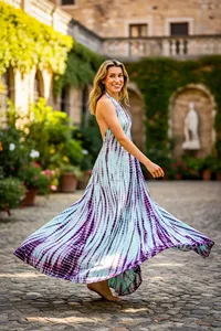Wholesale Women Rayon Tie Dye Deep V Neck Sleeveless Maxi <b>Dress</b> <b>Boho</b> Style Loose Fit <b>Summer</b> Beachwear - Product Image 5