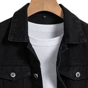 <b>Mens</b> <b>Black</b> Hooded Canvas Windproof <b>Jacket</b> Zipper Front <b>Long</b> Sleeve Chest Pocket Side Pockets Casual Regular Fit Trucker - Product Image 5