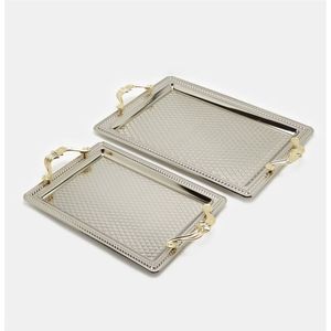 Bandeja Decorativa Moderna de Metal Plateado para Sala de Estar, con Asa Dorada, de Acero Inoxidable, para Servir Alimentos, Decoración para Bodas y Fiestas - Product Image 1
