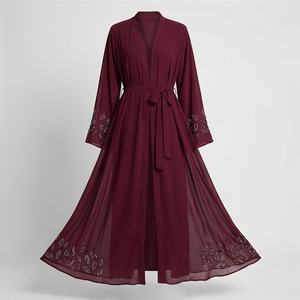 2025 OEM Kimono Outwear Abaya High Stretch Soft Thicker Polyester Fabric Muslim Women V Neck Long Sleeve Party Ramadan Wedding - Product Image 1