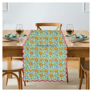 Hot Selling Indian Floral Hand Block Print Cotton Woven Edge Bohemian <b>Table</b> <b>Runners</b> for Hotel Restaurant Wedding Events Home - Product Image 3