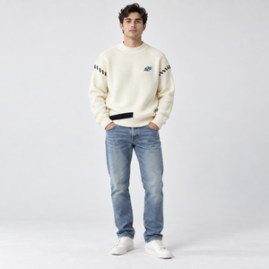 Suéter de Punto para Hombre, Cuello Redondo, Manga Larga, Antiarrugas, Diseño Trenzado, Color Sólido, Poliéster/Algodón, para Invierno - Product Image 5