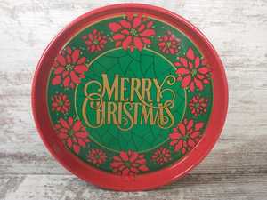 Round Christmas <b>Decorative</b> <b>Plate</b> With Red Poinsettia Pattern And Merry Christmas Text Green Background Party Dishes - Product Image 1