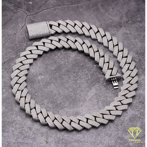 Collar de Diamantes Moissanite en Plata de Ley 925 con Diseño de Eslabones Anchos y Planos, Acabado Plateado, Joyería de Moda - Product Image 5