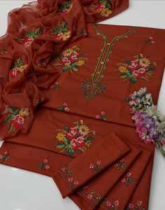 Salwar Kameez en coton marron pour femmes avec broderie florale, robe traditionnelle, tenue décontractée, toutes saisons, coupe classique - Product Image 4