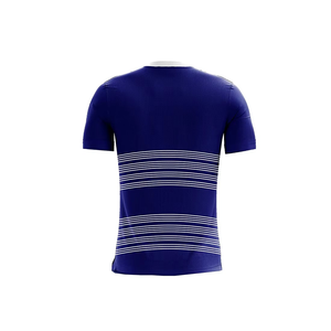 Maillot de football rayé bleu pour homme, col rond, manches courtes, impression sublimée, polyester respirant, vêtements pour adultes - Product Image 2