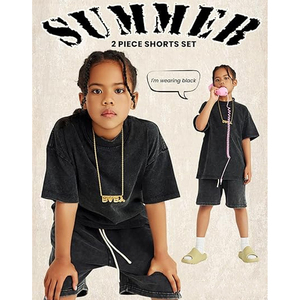 Men's Summer Streetwear Acid Wash Cotton T-Shirt Shorts Set Custom Heat Transfer Printing Breathable Knitted Two-Piece Outfit - Product Image 3