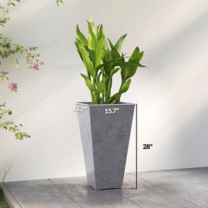 Ensemble de 3 jardinières coniques grises de 28 pouces de hauteur, pots à fleurs en plastique avec finition marbrée et trous de drainage, accessoires de jardin empilables - Product Image 3