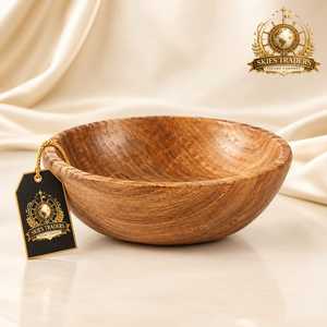 Bol à salade en bois foncé, artisanal, rond, en bois d'acacia, pour servir les fruits, vaisselle - Product Image 4