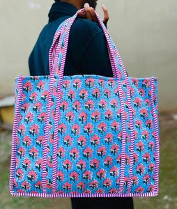 Quilted Cotton <b>Mini</b> Lunch Bag Floral Abstract Print Handbag Block Printed Shopping Bags Beach Bag Travel and Shoulder Tote Bags - Product Image 3