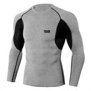 INDEX Men's Long Sleeve <b>Compression</b> <b>Shirt</b> Gray <b>Black</b> Mesh Panel Quick Dry Slim Fit O-Neck Sporty Design - Product Image 1